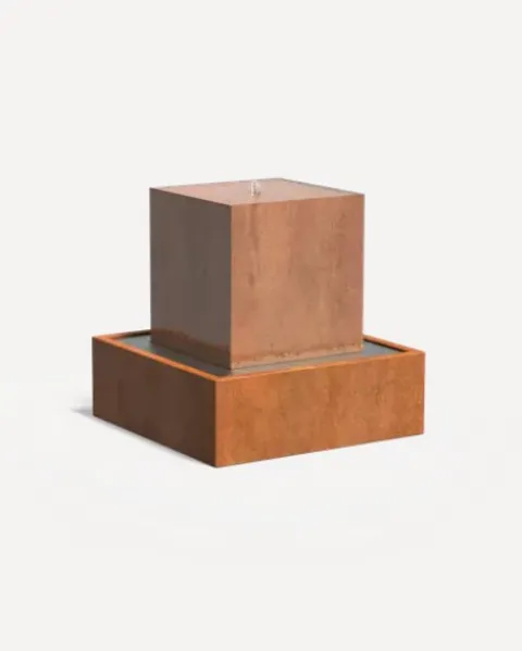 Фонтан квадратний переливний «Водяний блок», сталь CorTen